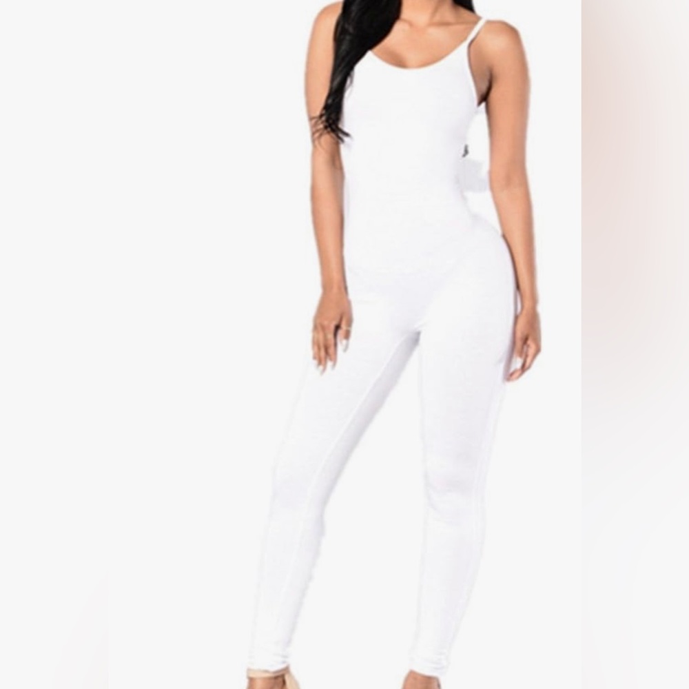 White spaghetti strap jump suit
